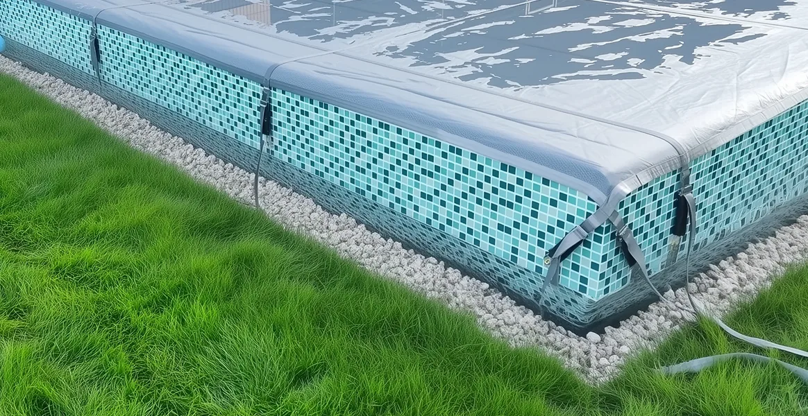 Покрывало для бассейна под снегом — защита зимой в Благовещенске